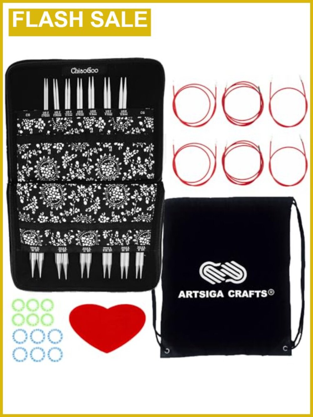 Interchangeable Circular Knitting Needle Set Stainless Steel Complete 13 Sizes